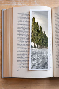 Arctic Glow fine art bookmark resting in an open book, close-up