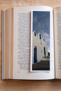 Chapel Light fine art bookmark resting in an open book, close-up