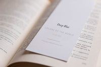 Reverse side of the Deep Blue fine art bookmark with title and catalogue details