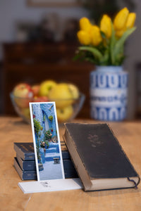 Deep Blue fine art bookmark styled with a dark book and fresh fruit