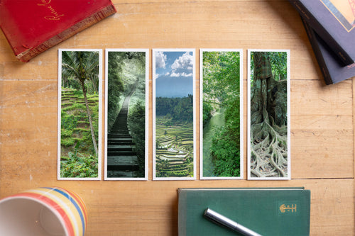 Jungle fine art bookmark set displayed with vintage books