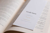 Reverse side of the Lavender Sunrise fine art bookmark with title and catalogue details