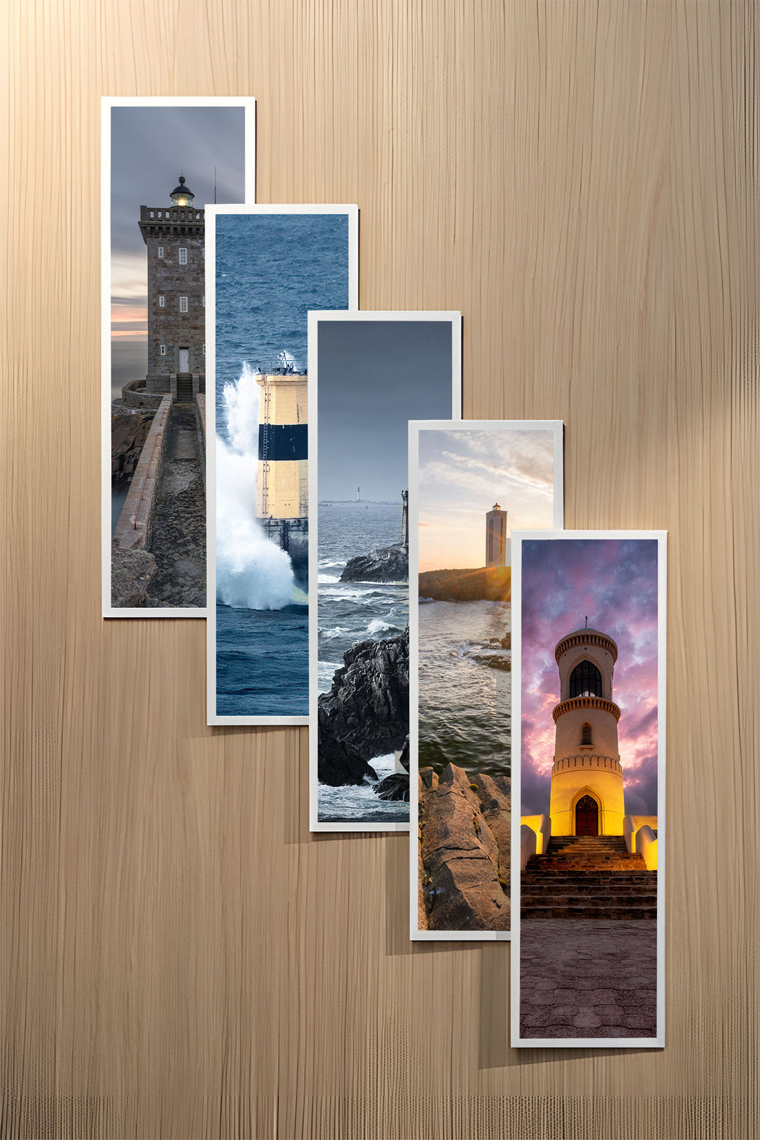 Lighthouses set of five fine art bookmarks printed on 100% cotton paper