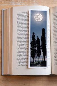 Midnight Veil fine art bookmark resting in an open book, close-up