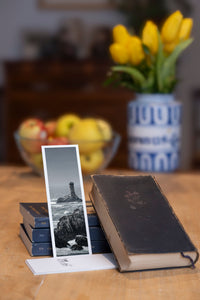 Point du Raz fine art bookmark styled with a dark book and fresh fruit