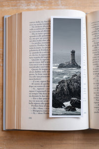 Point du Raz fine art bookmark resting in an open book, close-up
