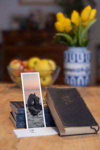Sea Arch fine art bookmark styled with a dark book and fresh fruit