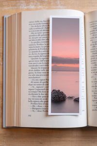 Soft Evening fine art bookmark resting in an open book, close-up