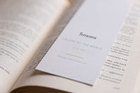 Reverse side of the Terracotta fine art bookmark with title and catalogue details