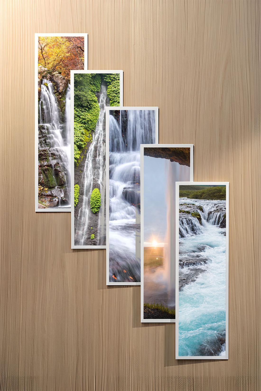 Waterfalls set of five fine art bookmarks printed on 100% cotton paper