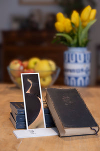 Yin Yang fine art bookmark styled with a dark book and fresh fruit